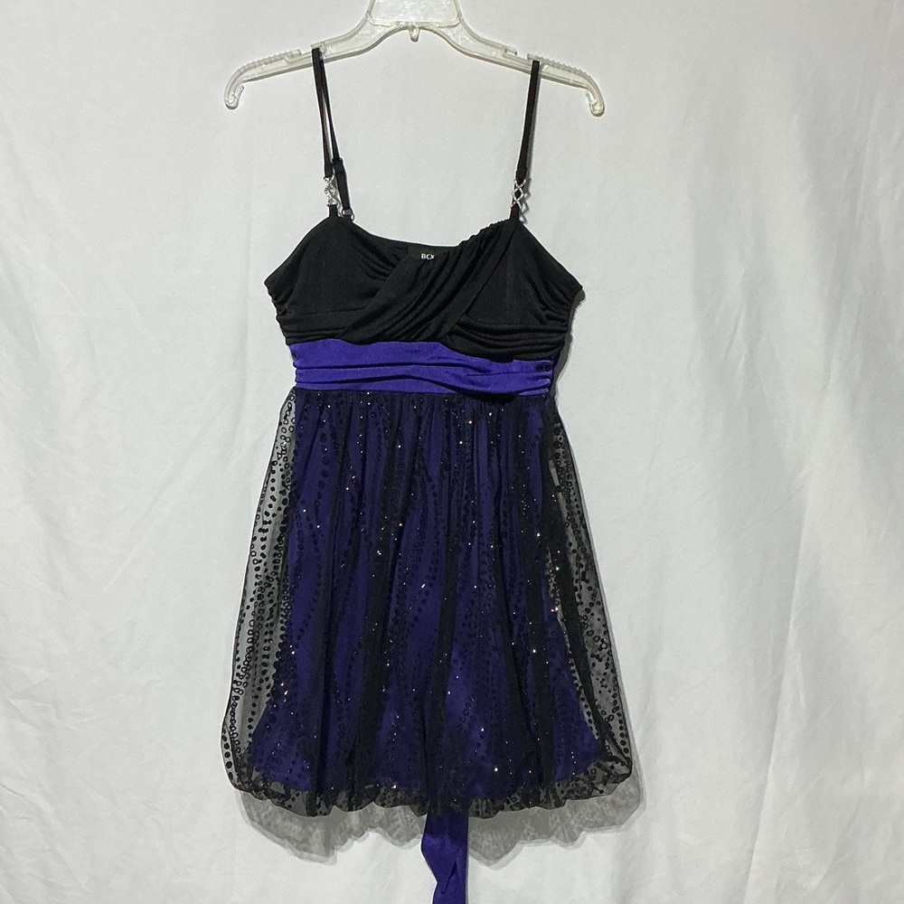 BCX Elegant Black Glitter & Purple Homecoming Prom Formal Dress Sz L